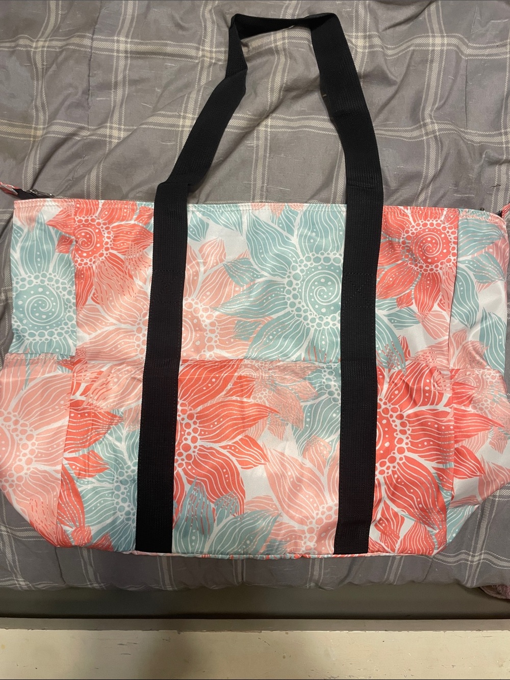 Coral & Mint Floral Tote with Black Straps - Women's Carryall